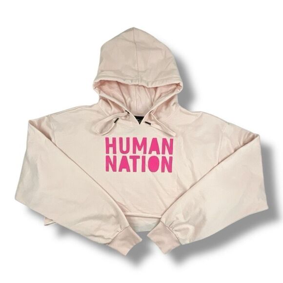 Human Nation Cropped Pink Smiley Face Hoodie Size Extra Extra Large - Picture 1 of 6